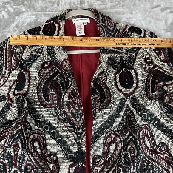 Coldwater Creek Open Blazer Womens Medium Beaded Tapestry White Black Red (0992) - Picture 10 of 12